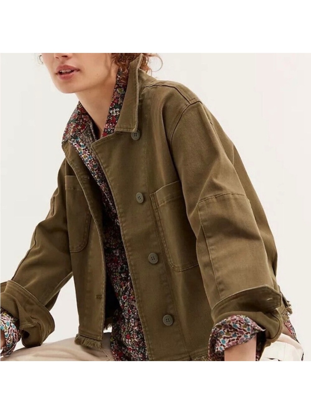 Sanctuary x Anthropologie Cropped Utility Jacket Olive Raw Hem Shacket XL